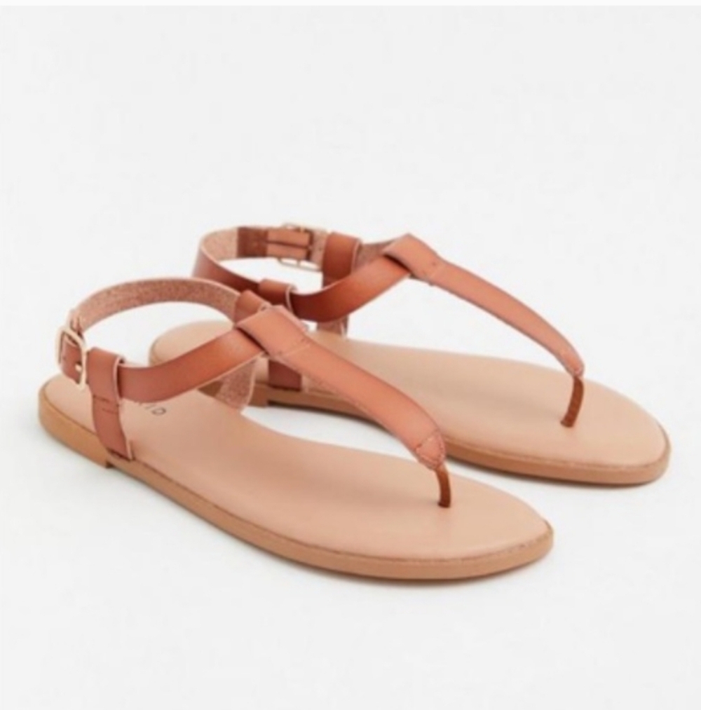 TORRID Faux Leather Cognac T-Strap Sandals Size 8
